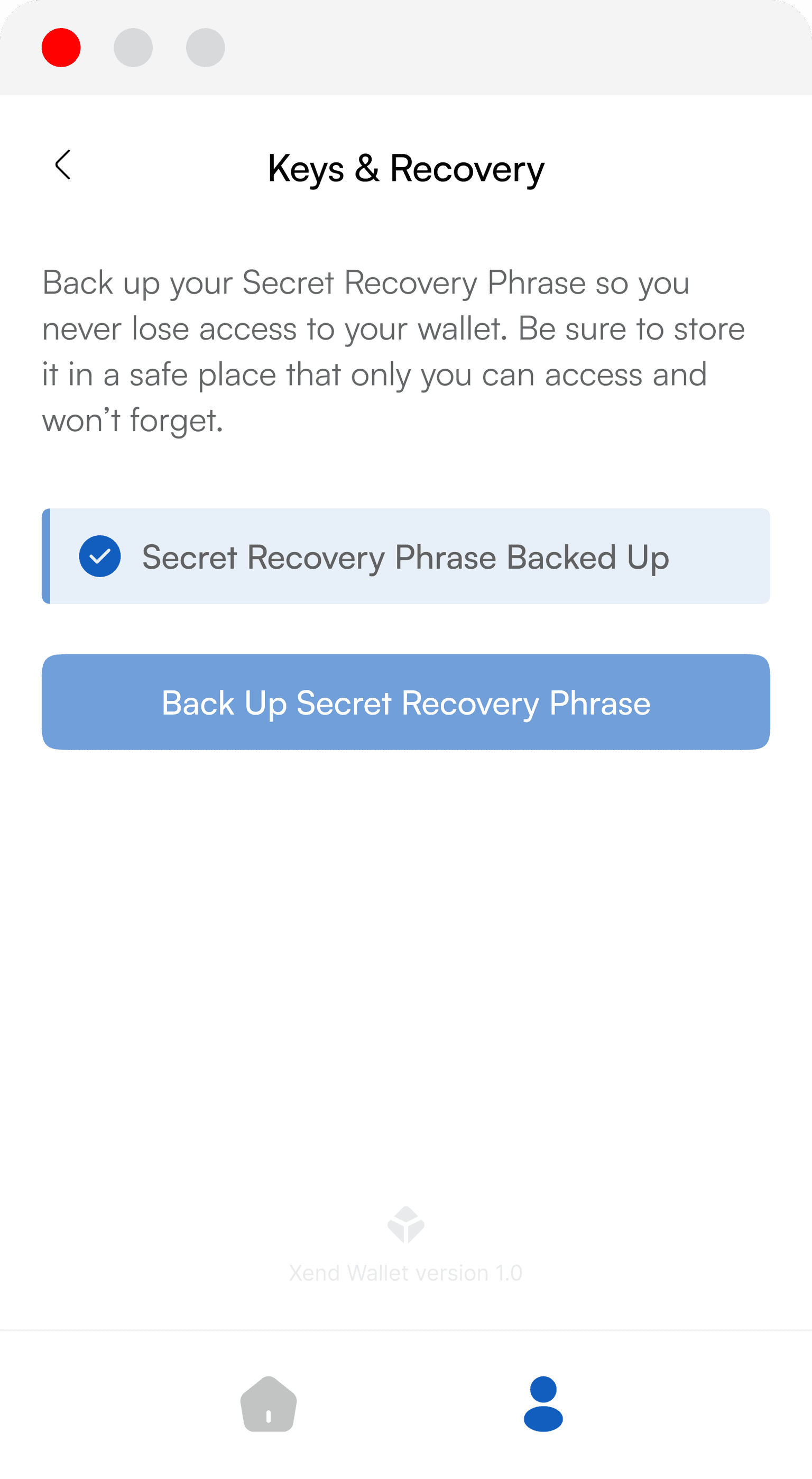 Xend Recovery screen — Back up your Account in seconds. Get it back if you ever lose your phone.